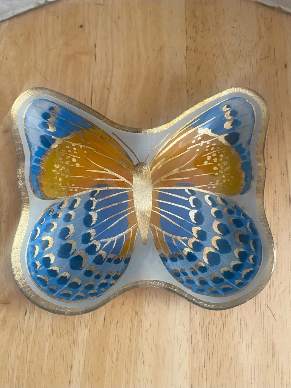 Decorative Blue and Gold Butterfly trinket dish NWT About 4.5 x4